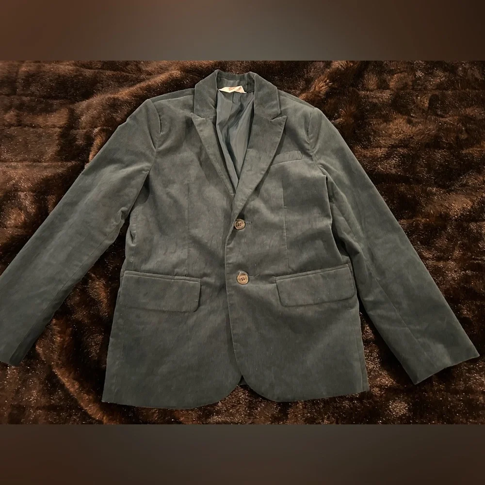 Cat & Jack Boys Green Velvet Blazer Size 8 Formal Holiday Wedding Jacket